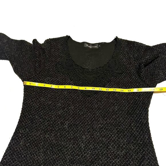 Creation Black Knit Crochet Lace Layer Look Tunic Top Women's S Small - Picture 7 of 8
